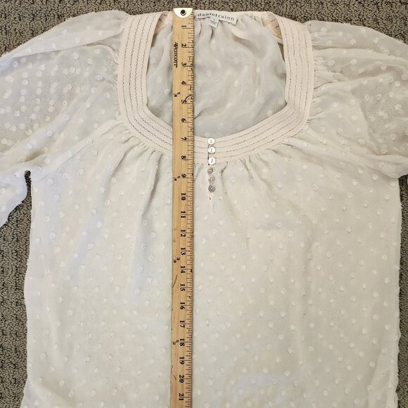 Women Sheer Ivory Top Blouse With 6 Pearl Button 3/4 Sleeve Size S - Picture 6 of 9